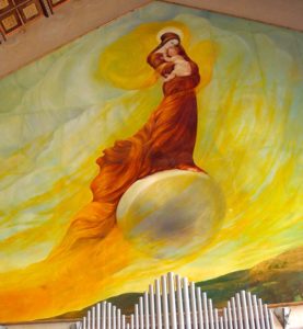 A striking mural of the Virgin Mary by French artist A. D'Acchille, in the Church of the Visitation (Seetheholyland.net)