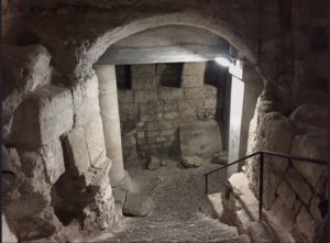 Ancient and modern structures at the base of ancient steps leading into the cave church (© American Friends of the Episcopal Diocese of Jerusalem)