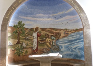 Jesus calling fishermen to be disciples, mosaic in Magdala church (Seetheholyland.net)