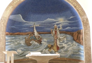 Jesus rescuing Peter from the Sea of Galilee, mosaic in Magdala church (Seetheholyland.net)