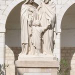 Modern statue of Holy Family in convent courtyard, reflecting the belief that this was where Jesus grew up (© Nazareth360.com)