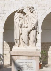 Modern statue of Holy Family in convent courtyard, reflecting the belief that this was where Jesus grew up (© Nazareth360.com)