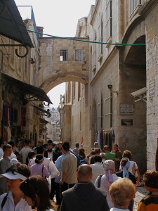 Looking westward to Ecce Homo Arch, with Sisters of Zion convent at right (Seetheholyland.net)