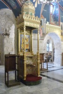 Bishop's throne in the Church of St John the Baptist (Seetheholyland.net)