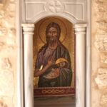 Icon of the saint at entrance to courtyard of theChurch of St John the Baptist (Seetheholyland.net)