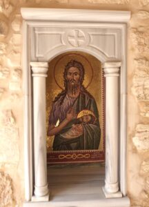 Icon of the saint at entrance to courtyard of theChurch of St John the Baptist (Seetheholyland.net)