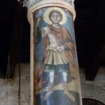 Pillar painted by Crusaders with image of a saint in Church of the Nativity (Seetheholyland.net)