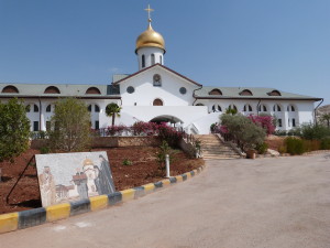 Russian Orthodox church at Bethany Beyond the Jordan, with mosaic depicting President Vladimir Putin at its opening in 2012 (Seetheholyland.net)