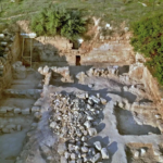 The elaborate tiled forecourt of Salome’s Cave (©️Emil Eljam / Israel Antiquities Authority)