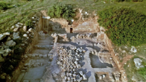 The elaborate tiled forecourt of Salome’s Cave (©️Emil Eljam / Israel Antiquities Authority)