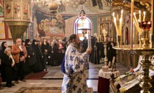 Veneration of the saint's relic during Divine Liturgy on a feast day (© Greek Orthodox Patriarchate)